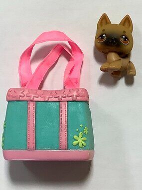 Littlest Pet Shop GERMAN SHEPHERD DOG 61 with pet carrier purse LPS